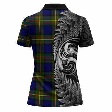 Muir Tartan Crest Women Polo Shirt With New Zealand Silver Fern Maori Koru