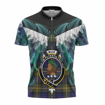 Muir Tartan Crest Zipper Polo Shirt New Zealand Maori Korowai Cloak