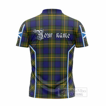 Muir Tartan Crest Zipper Polo Shirt Scotland Coat of Arm Flag Style