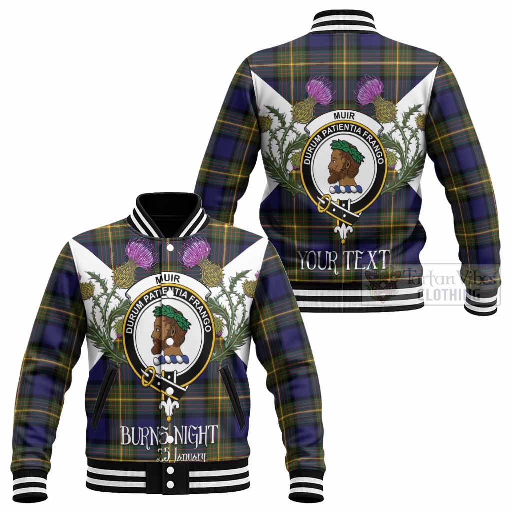 Muir Tartan Family Crest Baseball Jacket Scottish Burns Night Thistle Floral