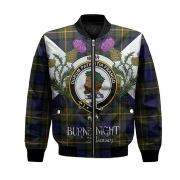 Muir Tartan Family Crest Bomber Jacket Scottish Burns Night Thistle Floral