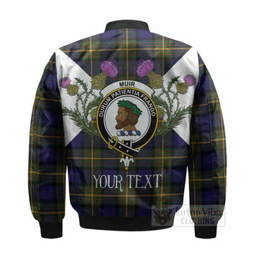 Muir Tartan Family Crest Bomber Jacket Scottish Burns Night Thistle Floral