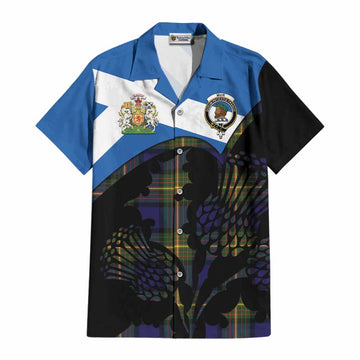 Muir Tartan Family Crest Cotton Hawaiian Shirt Scotland Thistle Floral Flag Style