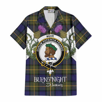Muir Tartan Family Crest Cotton Hawaiian Shirt Scottish Burns Night Thistle Floral
