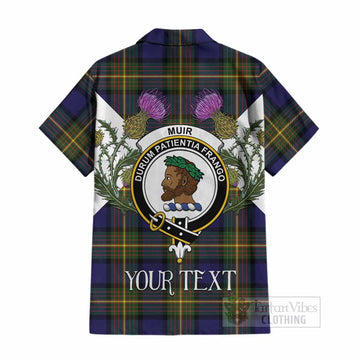 Muir Tartan Family Crest Cotton Hawaiian Shirt Scottish Burns Night Thistle Floral