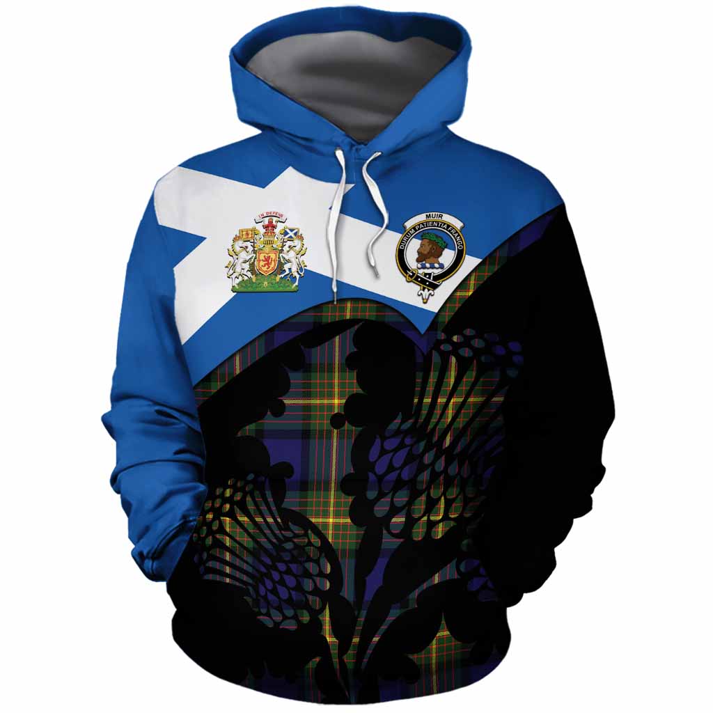 Muir Tartan Family Crest Cotton Hoodie Scotland Thistle Floral Flag Style