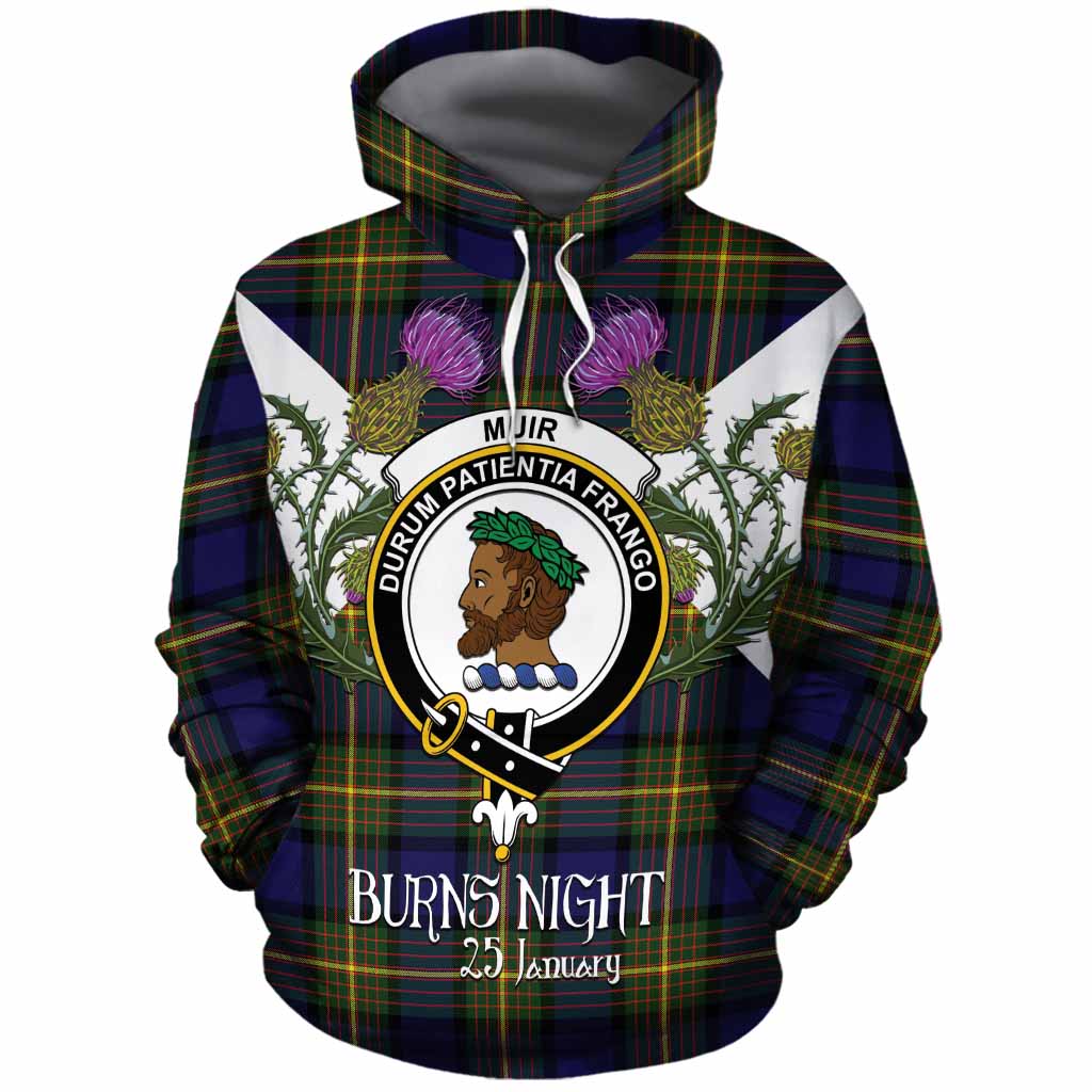 Muir Tartan Family Crest Cotton Hoodie Scottish Burns Night Thistle Floral