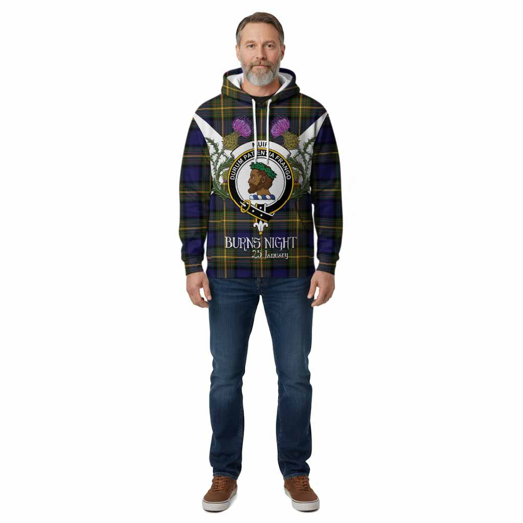 Muir Tartan Family Crest Cotton Hoodie Scottish Burns Night Thistle Floral