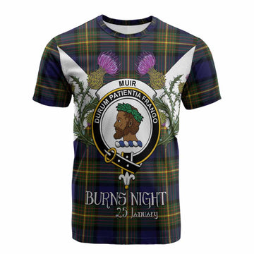 Muir Tartan Family Crest Cotton T-shirt Scottish Burns Night Thistle Floral