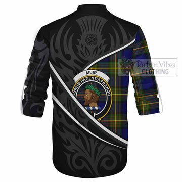 Muir Tartan Family Crest Ghillie Kilt Shirt Celtic Scottish Thistle Floral