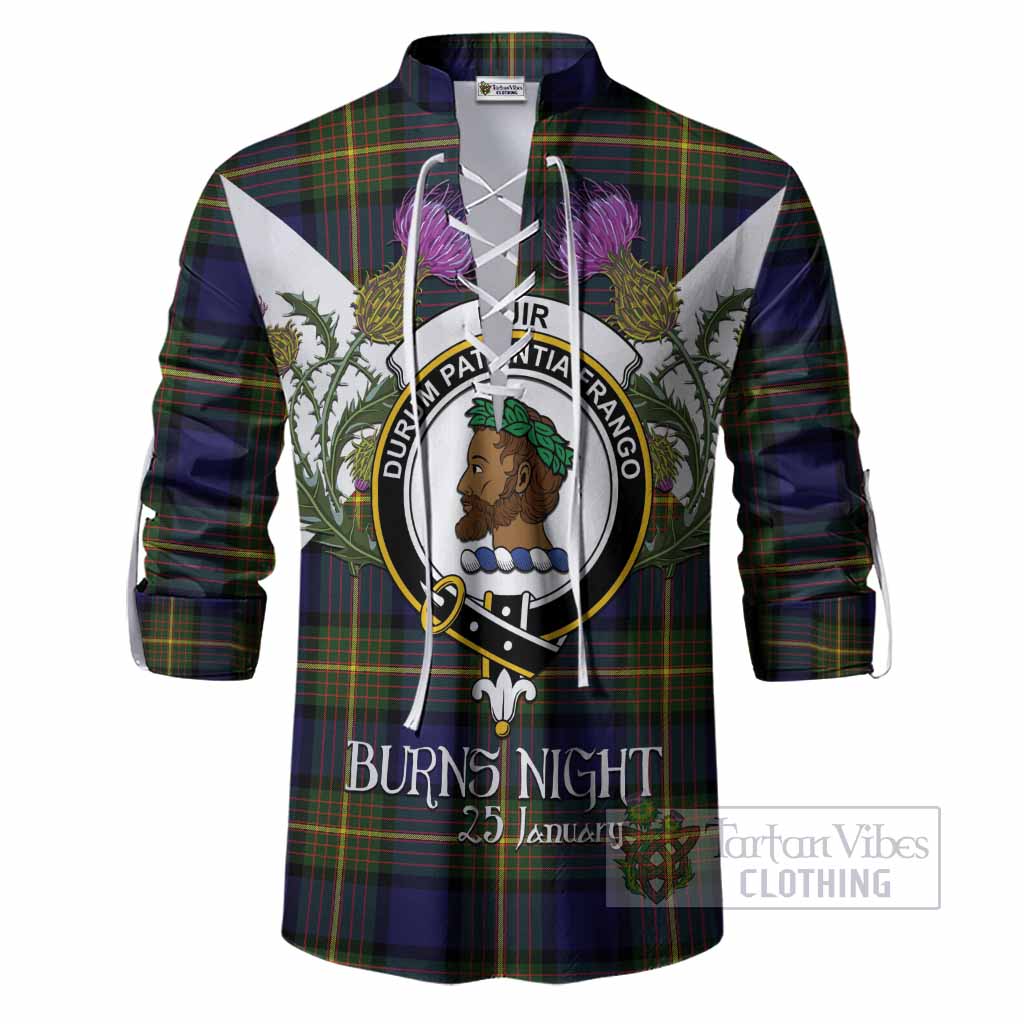 Muir Tartan Family Crest Ghillie Shirt Scottish Burns Night Thistle Floral