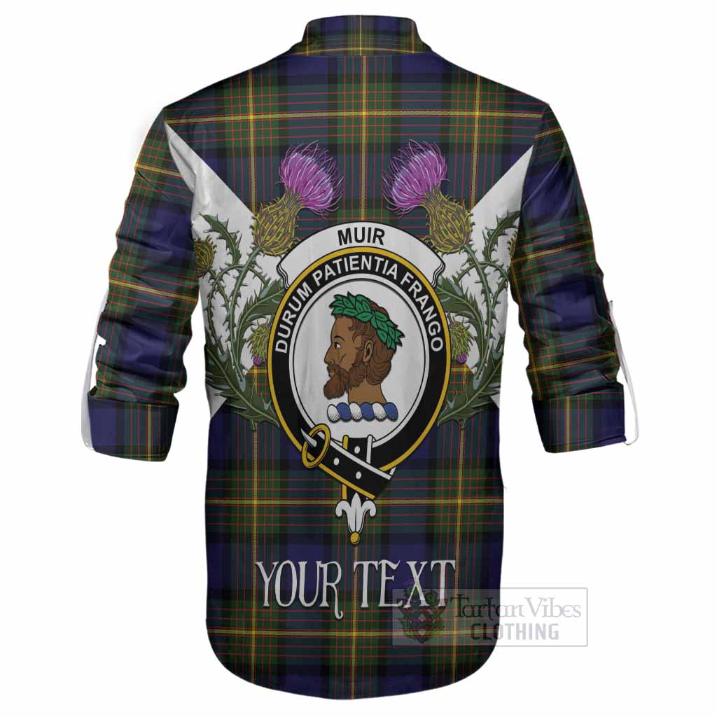 Muir Tartan Family Crest Ghillie Shirt Scottish Burns Night Thistle Floral