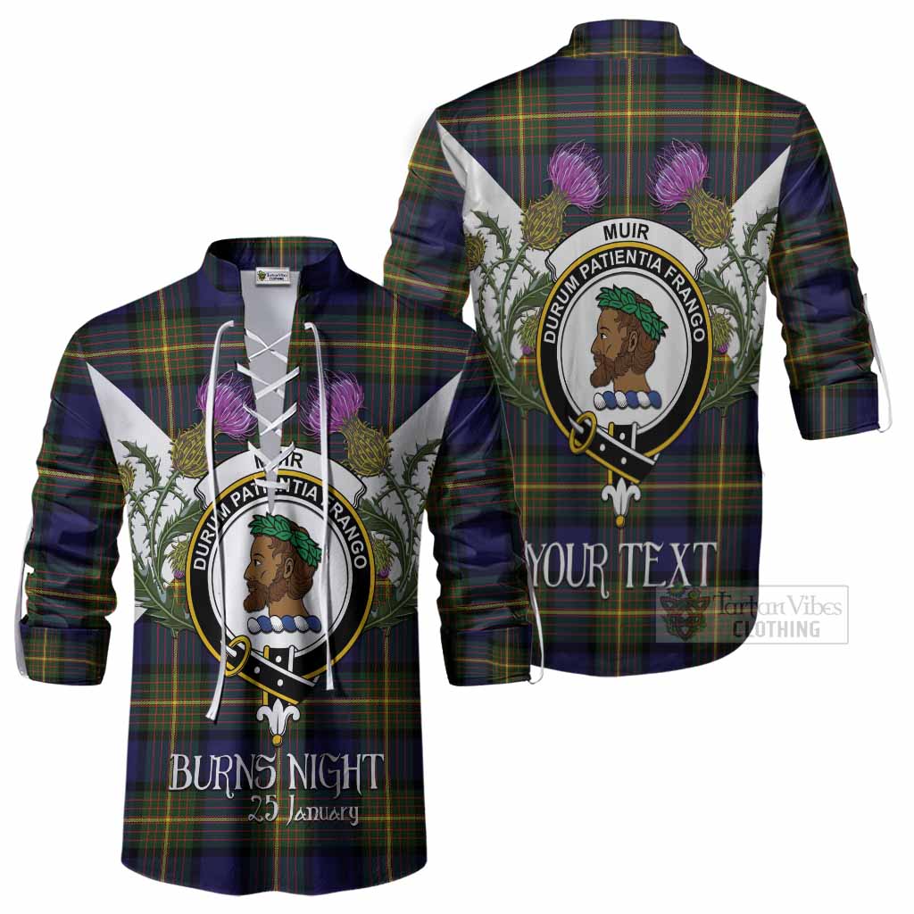 Muir Tartan Family Crest Ghillie Shirt Scottish Burns Night Thistle Floral