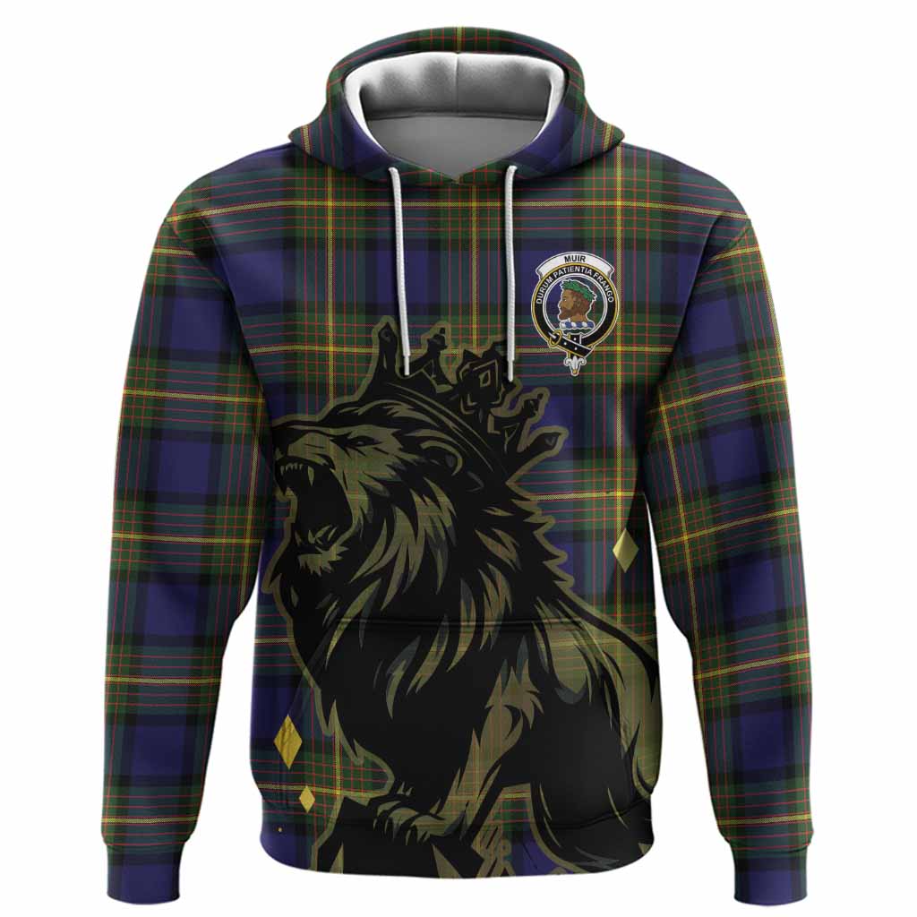 Muir Tartan Family Crest Hoodie Crowned Lion Roaring