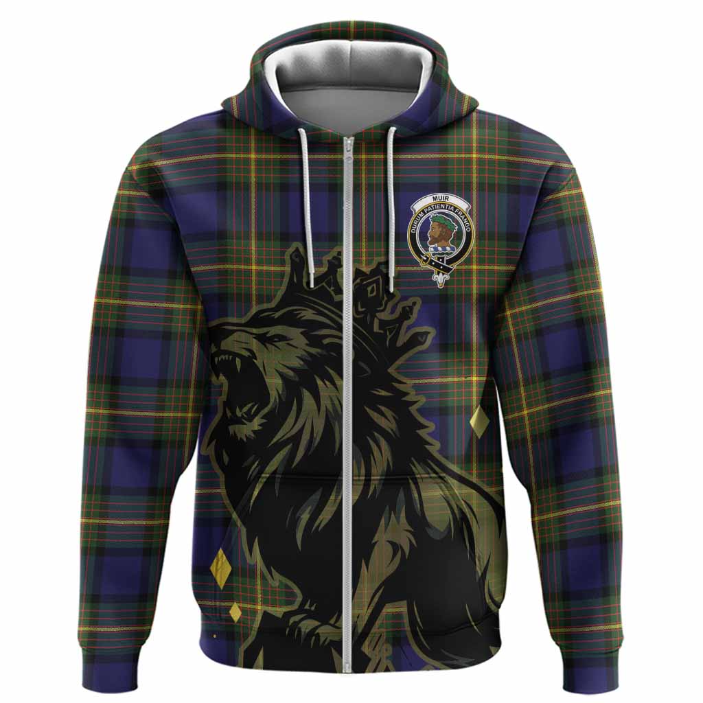 Muir Tartan Family Crest Hoodie Crowned Lion Roaring