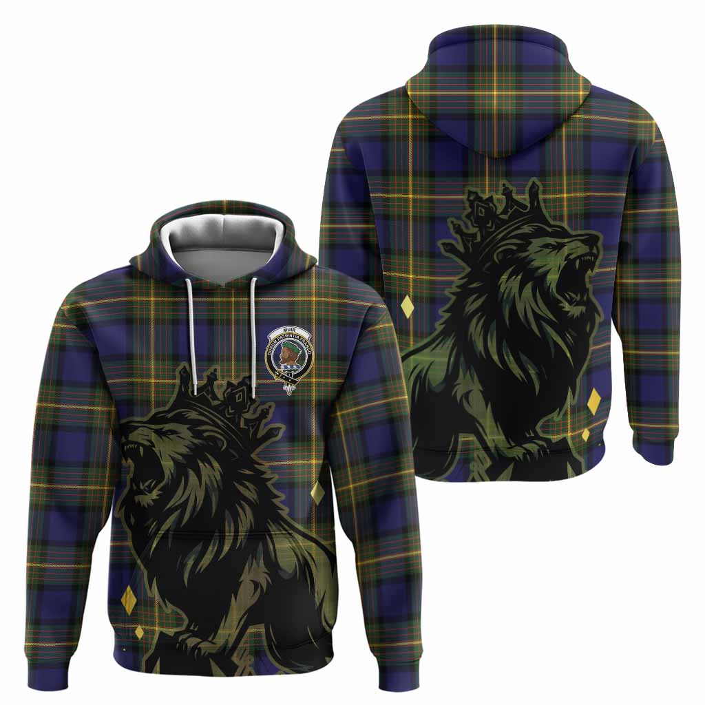 Muir Tartan Family Crest Hoodie Crowned Lion Roaring