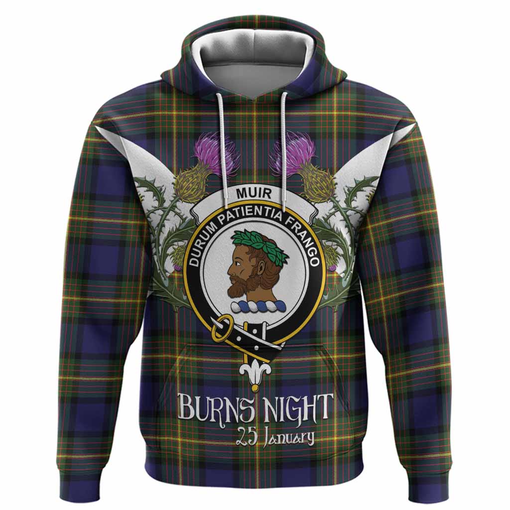 Muir Tartan Family Crest Hoodie Scottish Burns Night Thistle Floral