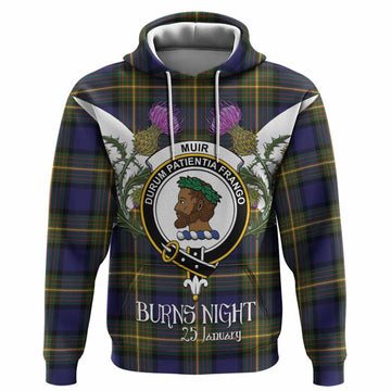 Muir Tartan Family Crest Hoodie Scottish Burns Night Thistle Floral