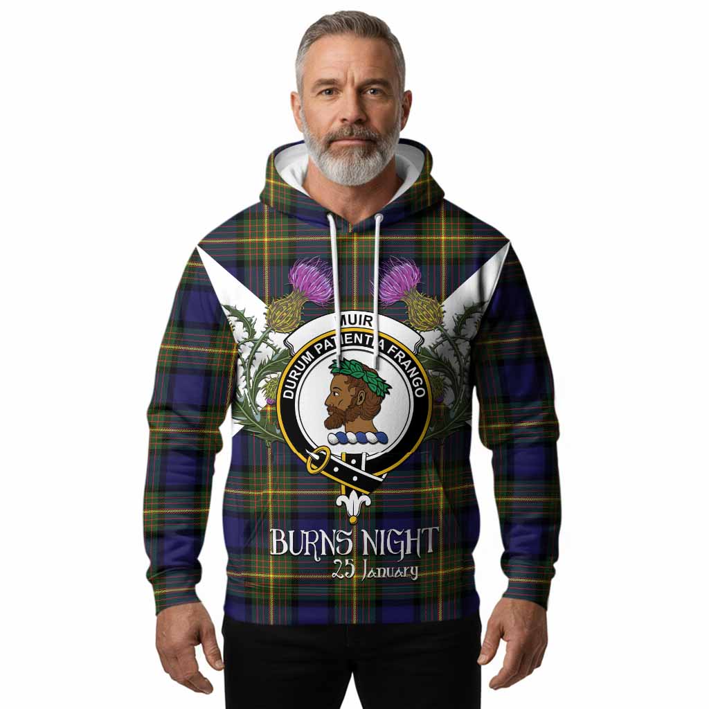 Muir Tartan Family Crest Hoodie Scottish Burns Night Thistle Floral