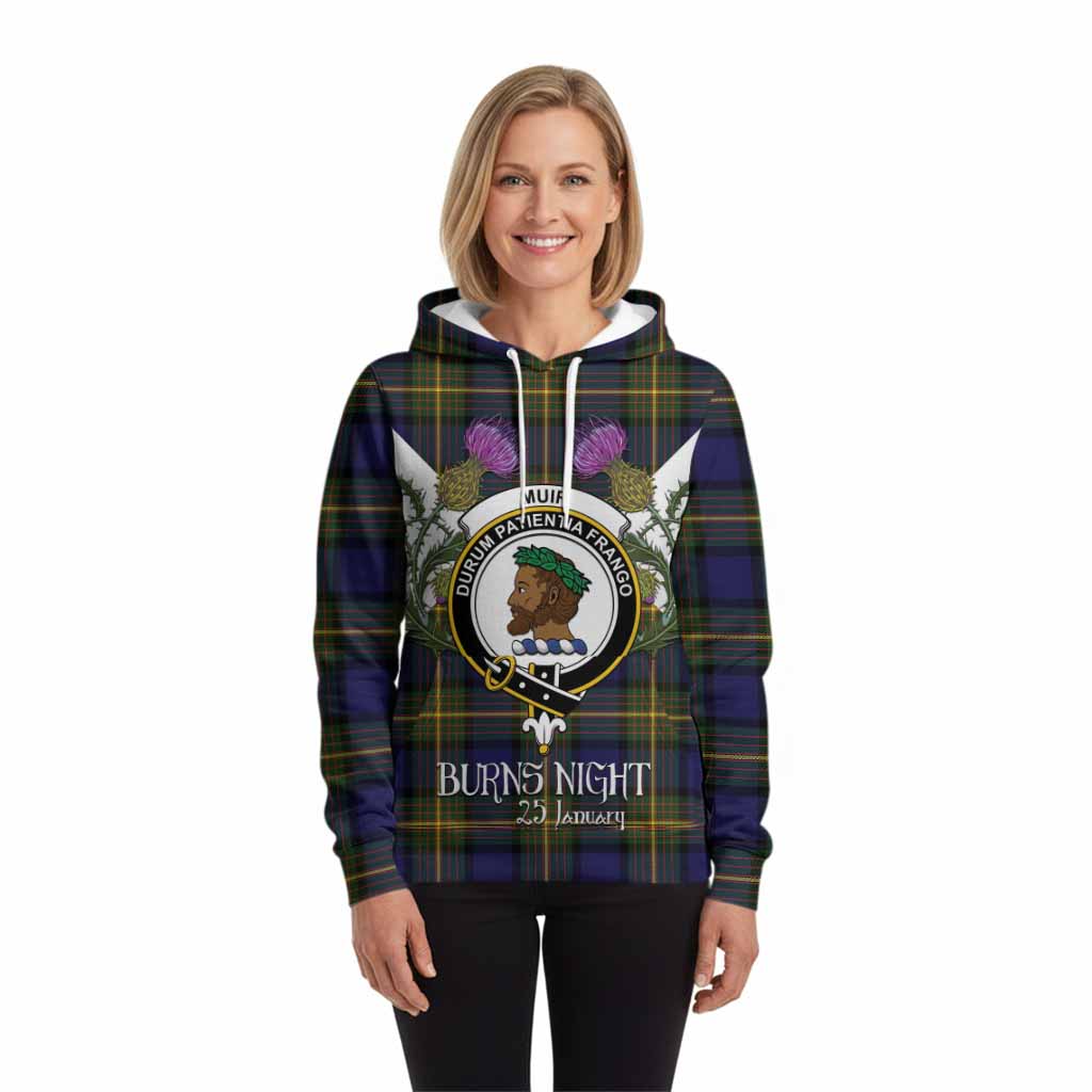 Muir Tartan Family Crest Hoodie Scottish Burns Night Thistle Floral