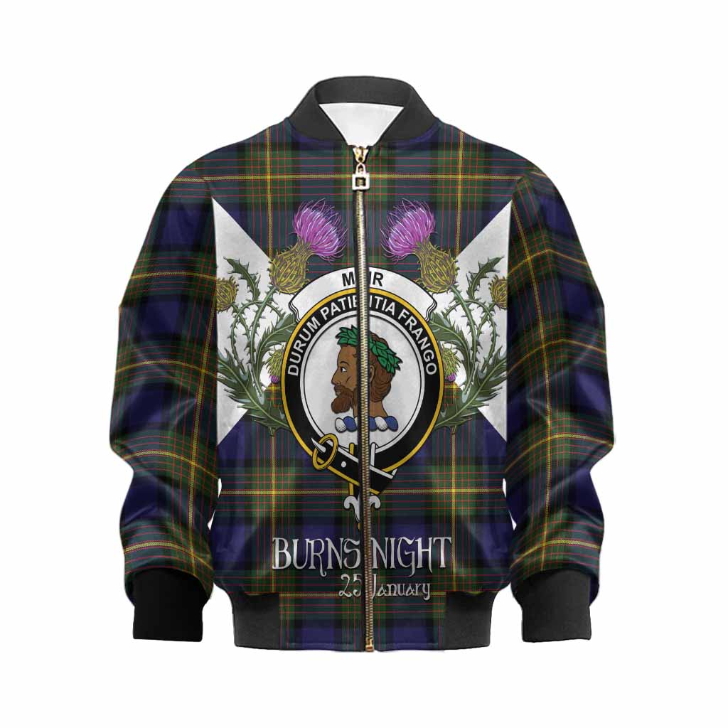 Muir Tartan Family Crest Kid Bomber Jacket Scottish Burns Night Thistle Floral