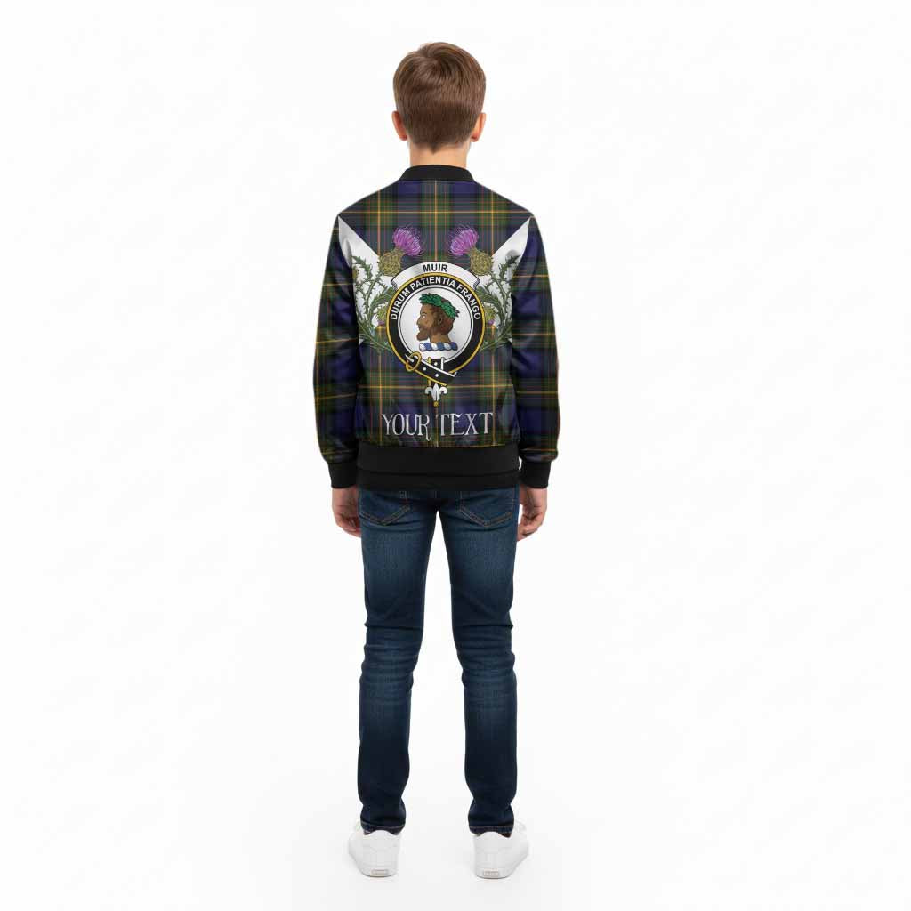 Muir Tartan Family Crest Kid Bomber Jacket Scottish Burns Night Thistle Floral