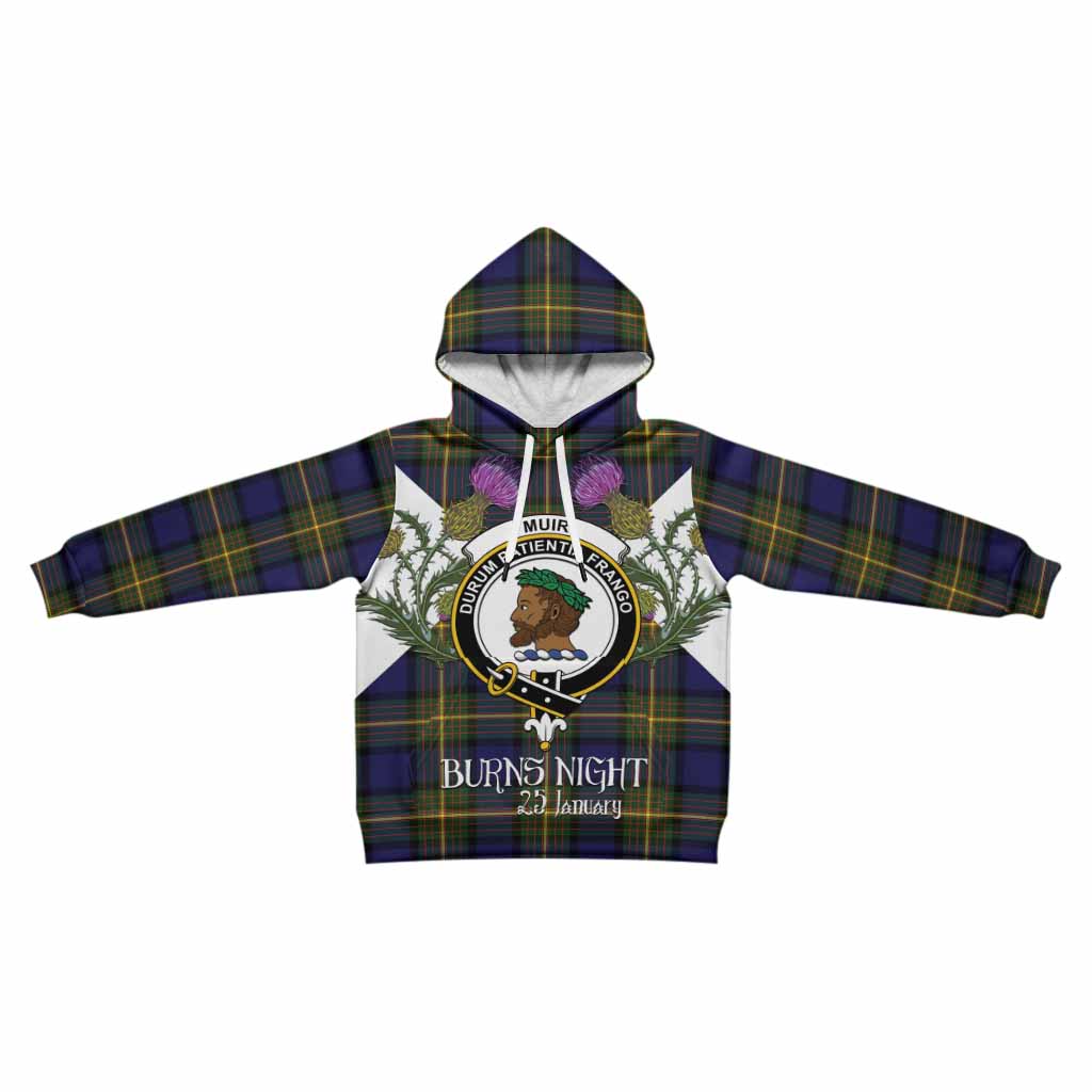 Muir Tartan Family Crest Kid Hoodie Scottish Burns Night Thistle Floral