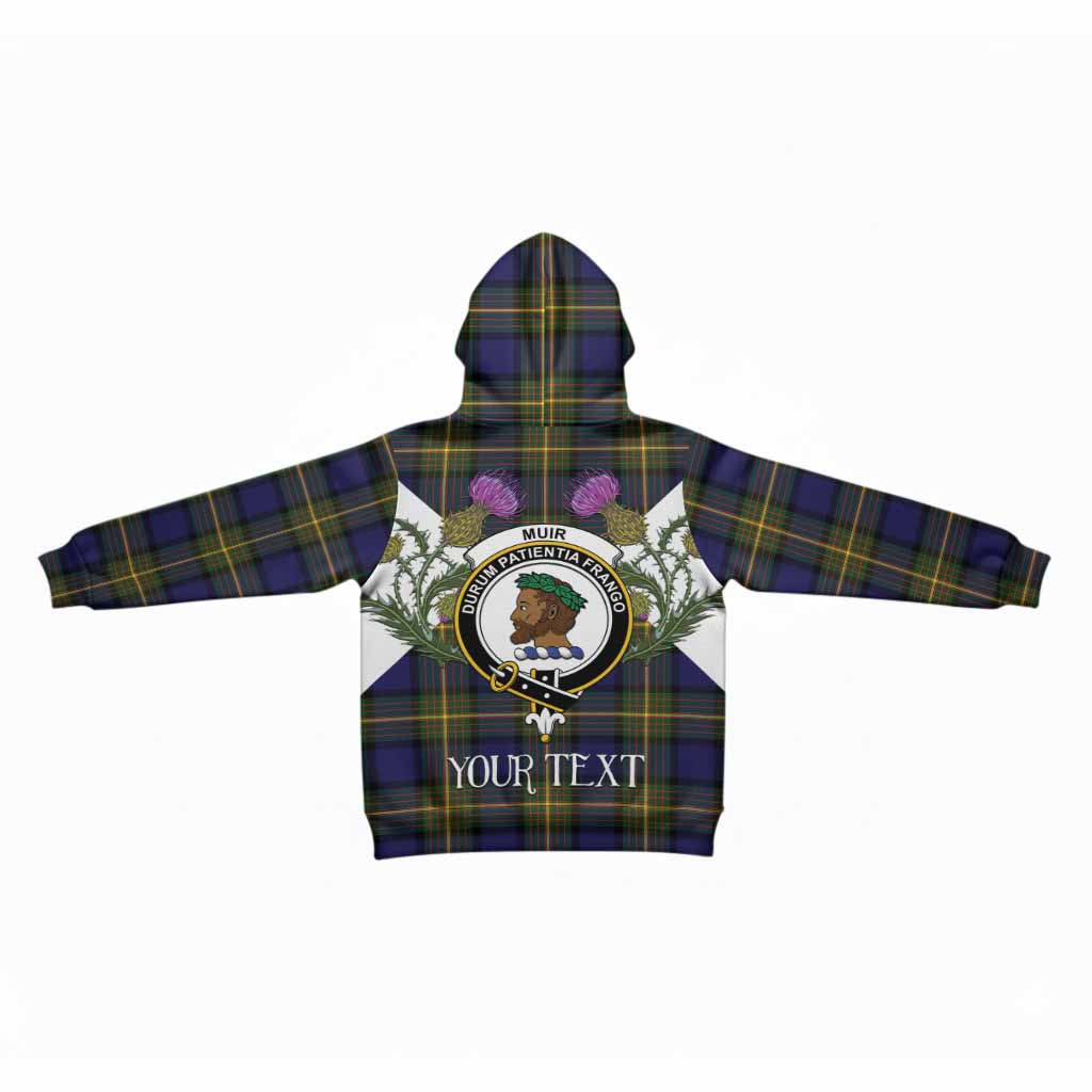 Muir Tartan Family Crest Kid Hoodie Scottish Burns Night Thistle Floral