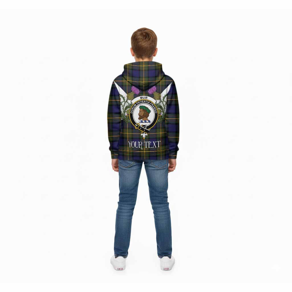Muir Tartan Family Crest Kid Hoodie Scottish Burns Night Thistle Floral
