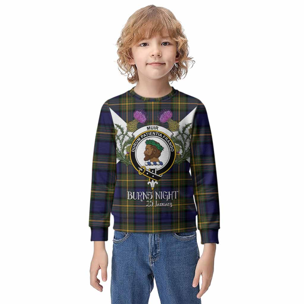 Muir Tartan Family Crest Kid Knitted Sweatshirt Scottish Burns Night Thistle Floral