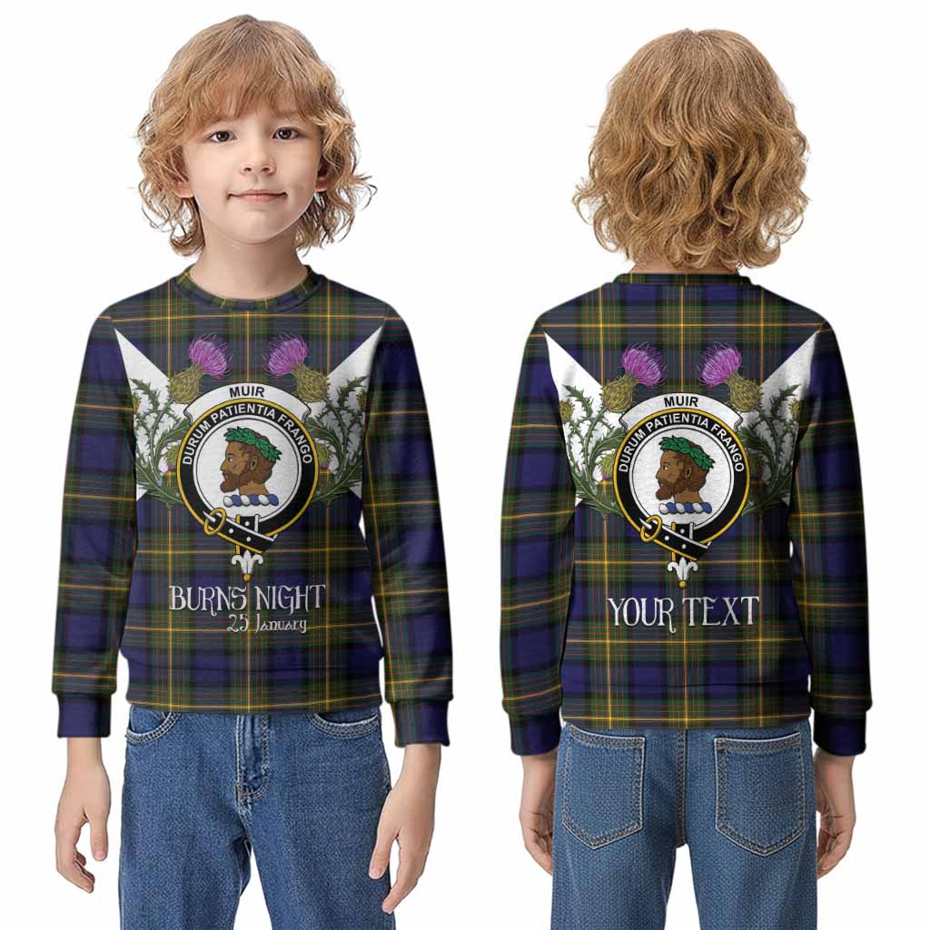 Muir Tartan Family Crest Kid Knitted Sweatshirt Scottish Burns Night Thistle Floral