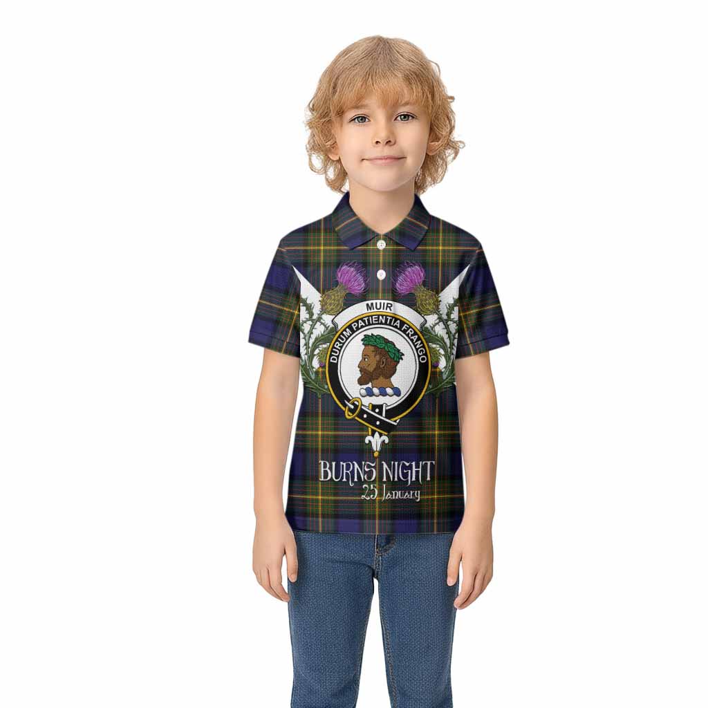 Muir Tartan Family Crest Kid Polo Shirt Scottish Burns Night Thistle Floral