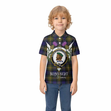 Muir Tartan Family Crest Kid Polo Shirt Scottish Burns Night Thistle Floral