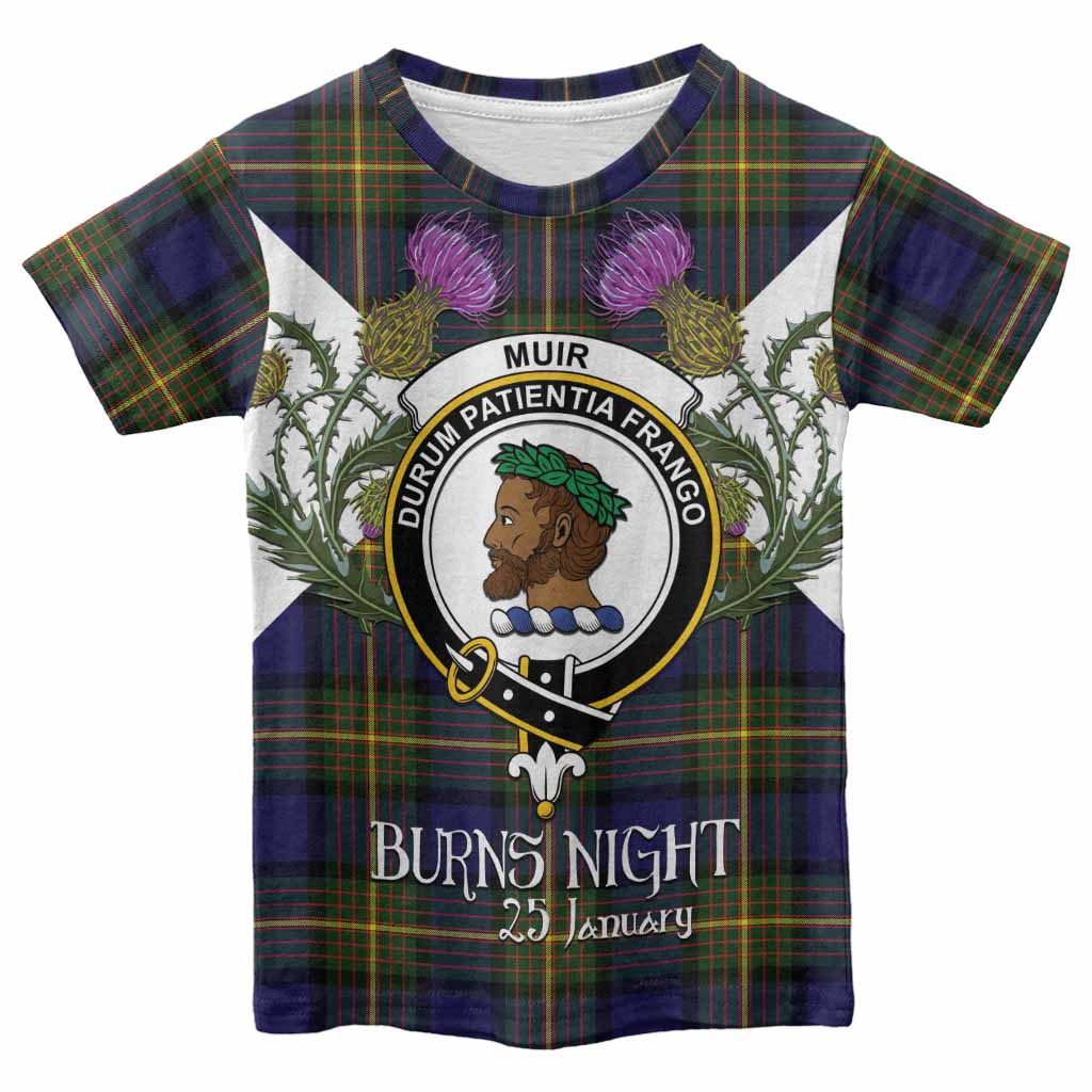 Muir Tartan Family Crest Kid T-shirt Scottish Burns Night Thistle Floral