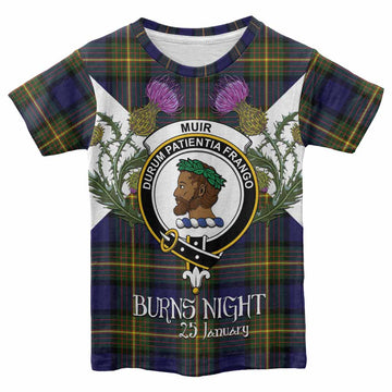Muir Tartan Family Crest Kid T-shirt Scottish Burns Night Thistle Floral