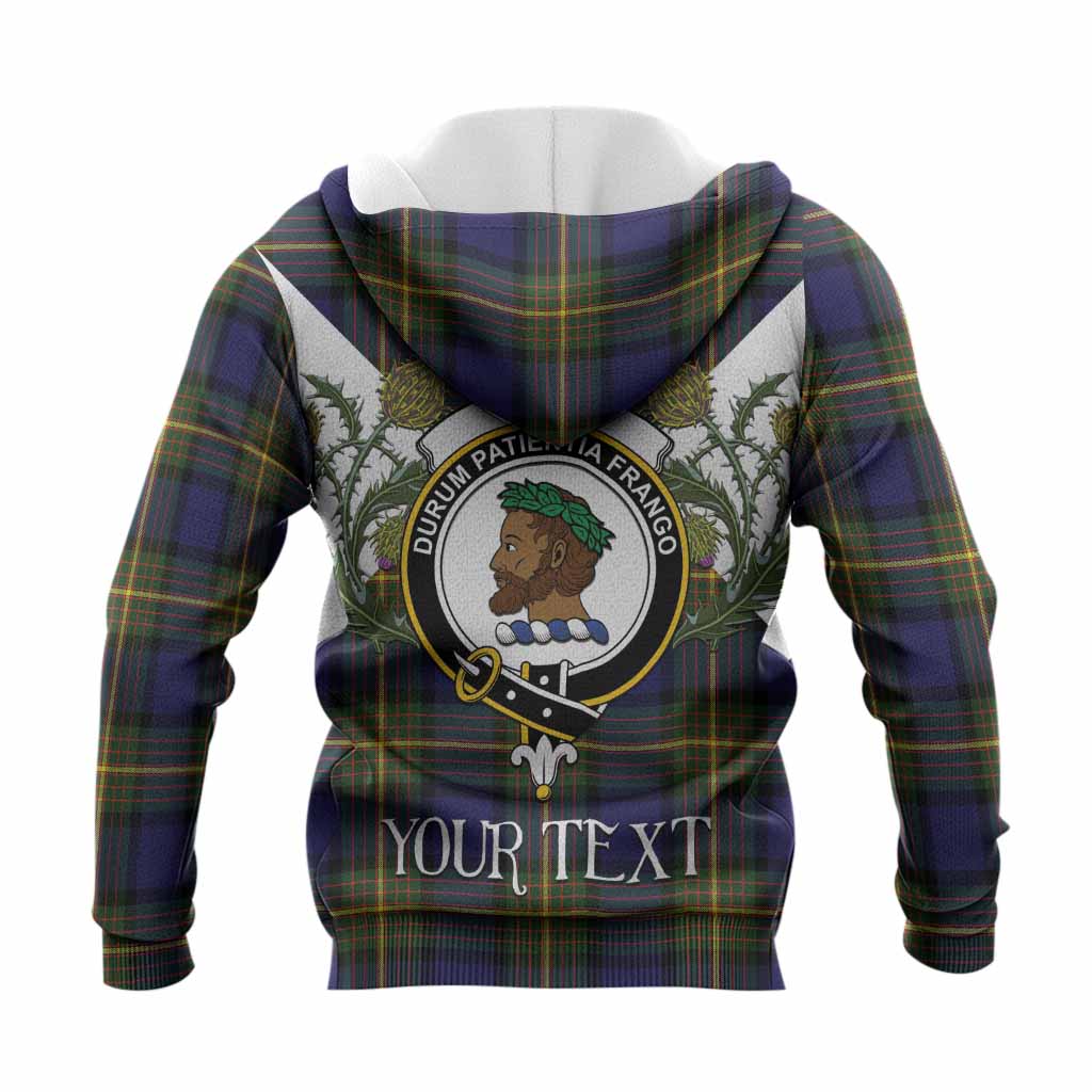 Muir Tartan Family Crest Knitted Hoodie Scottish Burns Night Thistle Floral