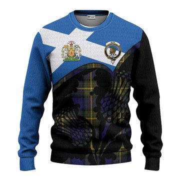 Muir Tartan Family Crest Knitted Sweater Scotland Thistle Floral Flag Style