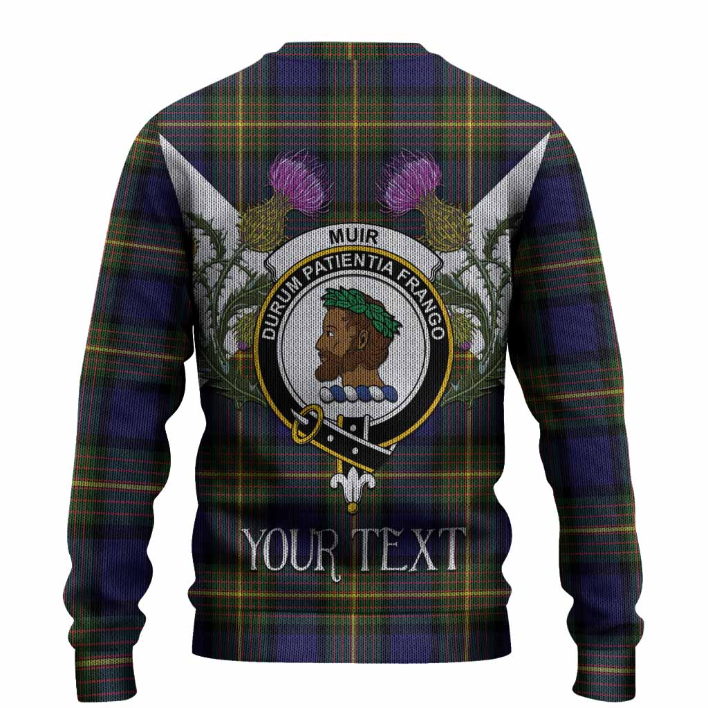 Muir Tartan Family Crest Knitted Sweater Scottish Burns Night Thistle Floral