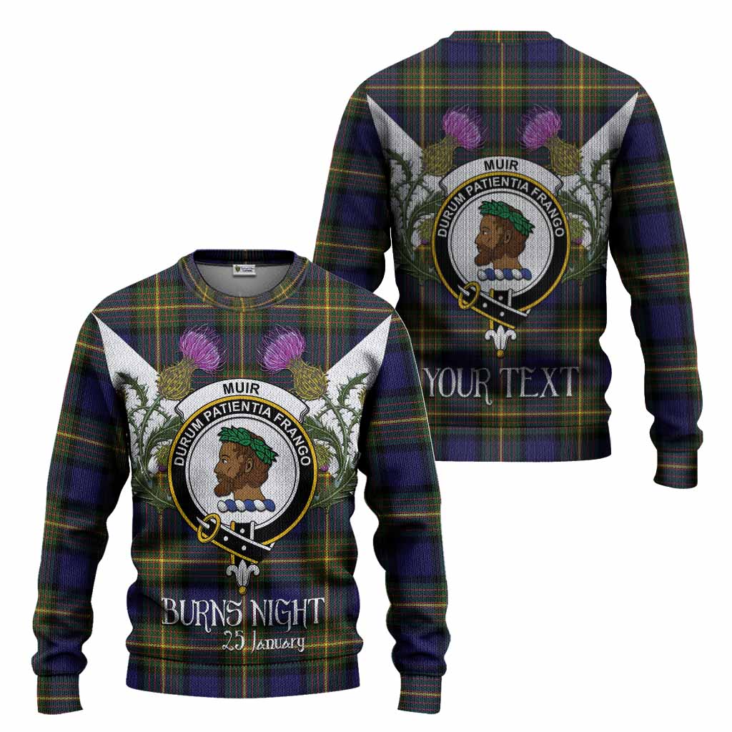 Muir Tartan Family Crest Knitted Sweater Scottish Burns Night Thistle Floral