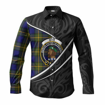 Muir Tartan Family Crest Long Sleeve Button Shirts Celtic Scottish Thistle Floral