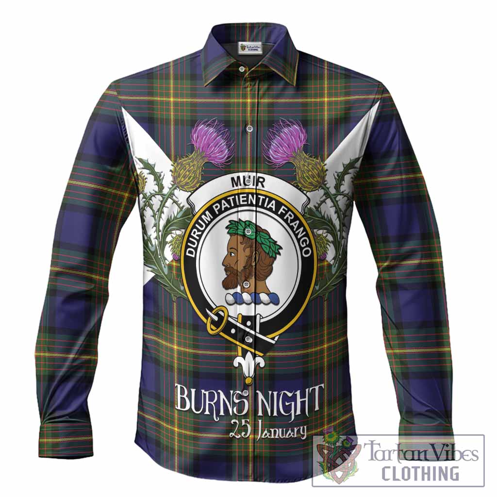 Muir Tartan Family Crest Long Sleeve Button Shirts Scottish Burns Night Thistle Floral