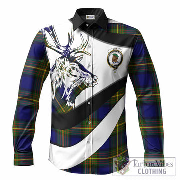 Muir Tartan Family Crest Long Sleeve Button Shirts Scottish Red Deer Curves Style