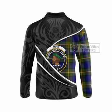 Muir Tartan Family Crest Long Sleeve Polo Shirt Celtic Scottish Thistle Floral