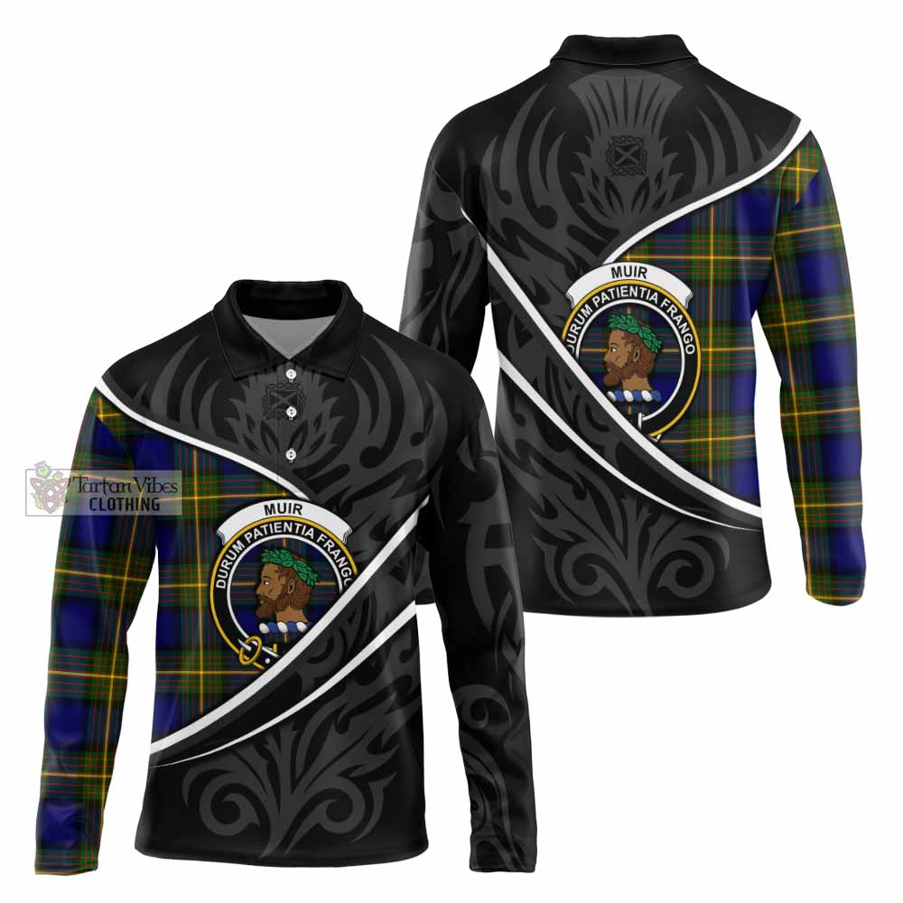 Muir Tartan Family Crest Long Sleeve Polo Shirt Celtic Scottish Thistle Floral - Tartan Vibes Clothing