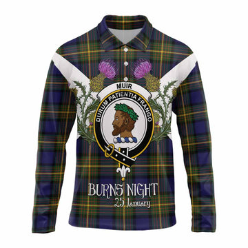 Muir Tartan Family Crest Long Sleeve Polo Shirt Scottish Burns Night Thistle Floral