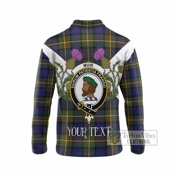 Muir Tartan Family Crest Long Sleeve Polo Shirt Scottish Burns Night Thistle Floral