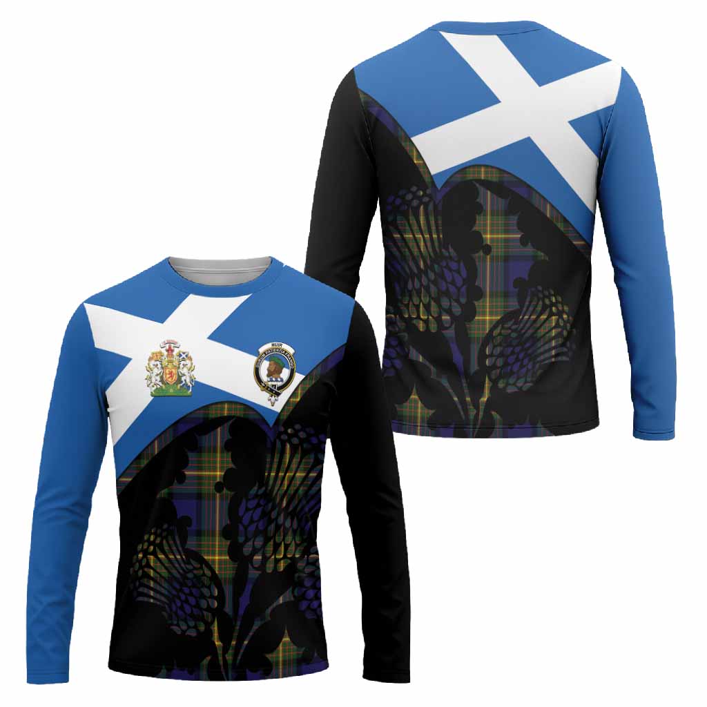 Muir Tartan Family Crest Long Sleeve T-Shirt Scotland Thistle Floral Flag Style