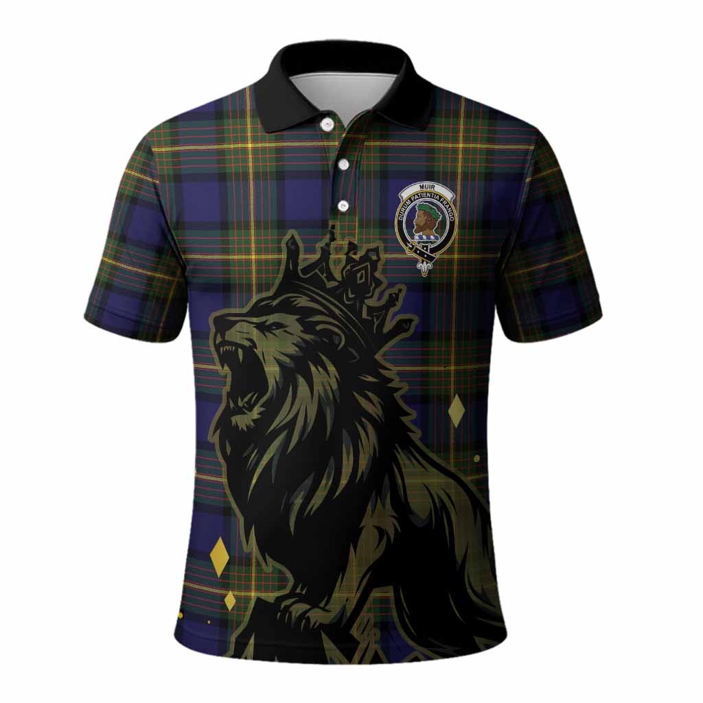 Muir Tartan Family Crest Polo Shirt Crowned Lion Roaring
