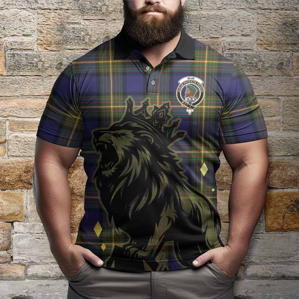 Muir Tartan Family Crest Polo Shirt Crowned Lion Roaring