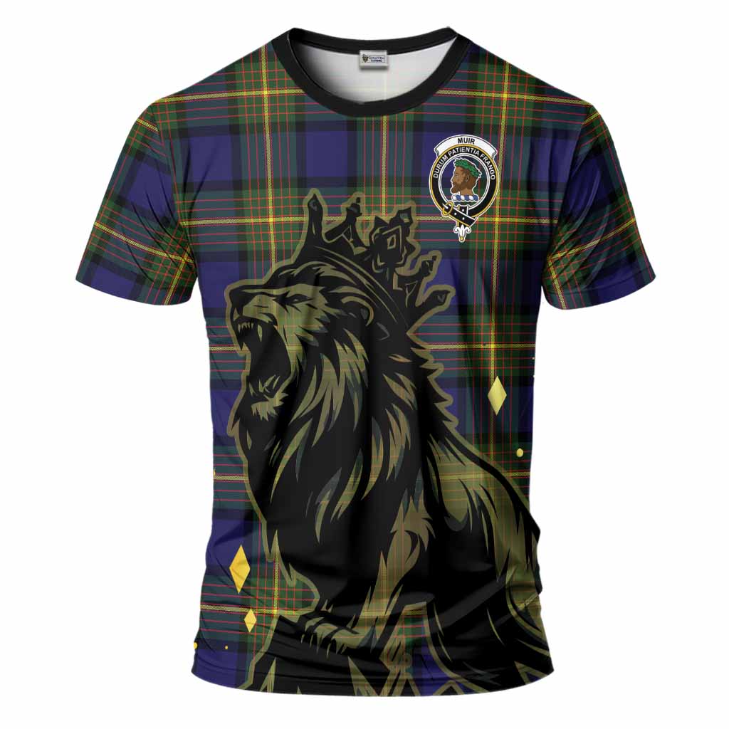 Muir Tartan Family Crest T-Shirt Crowned Lion Roaring